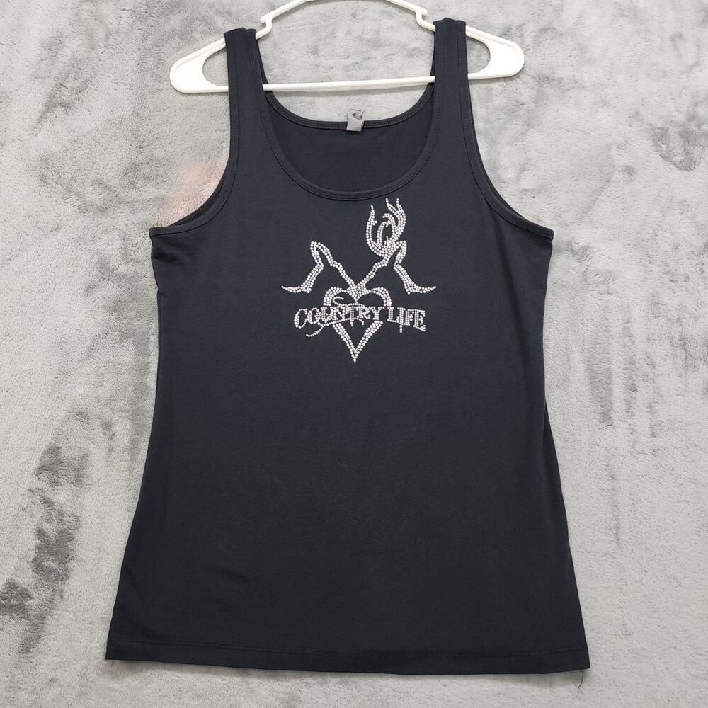 Next Level Apparel Top Womens XXL Black Silver Sequins Country Life Fitted‎ Tank